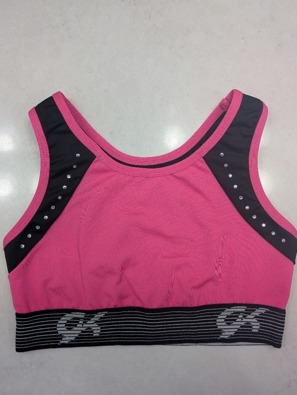 GK Pink & Black Rhinestone Cutout Back Crop Top - Size Child Large (CL)